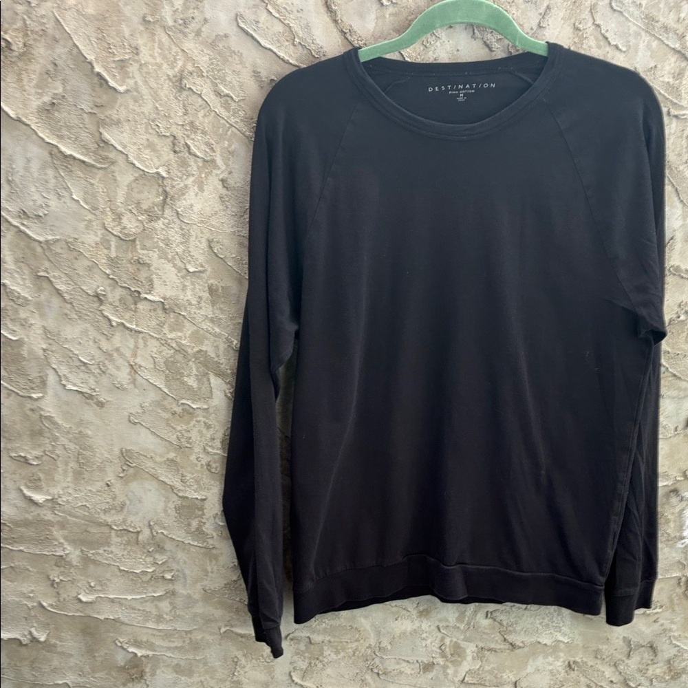 Destination  Womens Black 100% Pima Cotton Long Sleeve Tee Size M